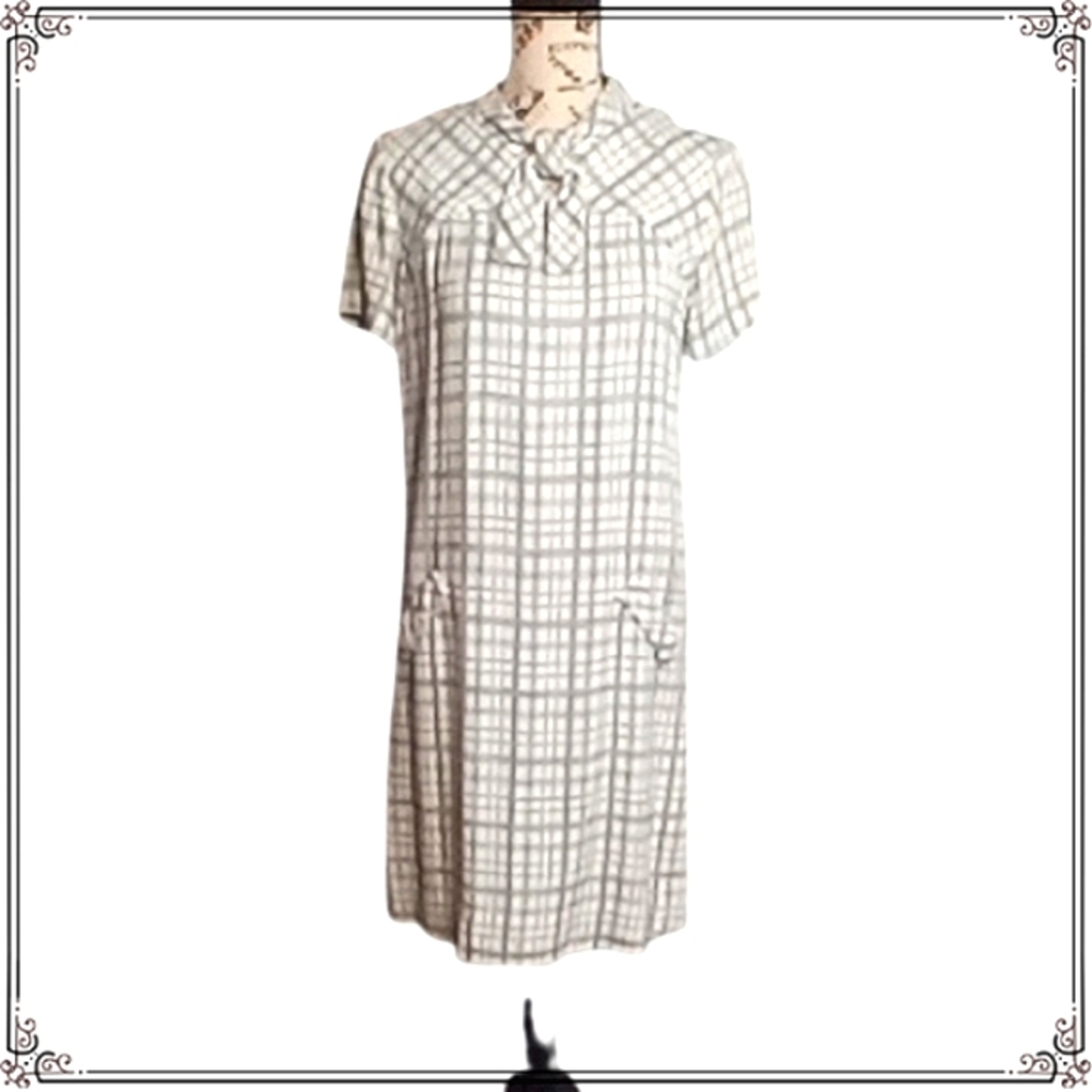 Vintage Domino Fashions Retro 50s-60s Style Tie Neck Midi Sheath Dress